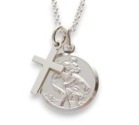 Christopher James of London | St. Christopher Pendant and Cross Necklace | Solid 925 Sterling Silver | Traditional Saint Design & Travellers Prayer | St Christopher Travel Gift | Gift Box Included