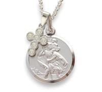 Christopher James of London | St. Christopher Pendant and Crystal Cross 18" Necklace | Solid 925 Sterling Silver | Traditional Saint Design & Travellers Prayer | Travel Gift with Gift Box Included