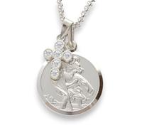 Christopher James of London | St. Christopher Pendant and Crystal Cross 18" Necklace | Solid 925 Sterling Silver | Traditional Saint Design & Travellers Prayer | Travel Gift with Gift Box Included