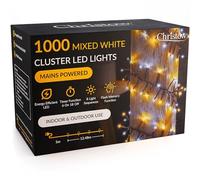 CHRISTOW 1000 LED Cluster Christmas Tree Lights, Mixed White Fairy Lights with Timer, 8 Light Modes, Energy Efficient 3mm Micro LEDs, Indoor & Outdoor, Mains Powered, Green Cable, 12.48m Lit Length