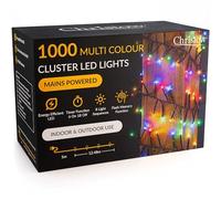 Christow 1000 LED Cluster Christmas Tree Lights, Multi-Coloured Fairy Lights with Timer, 8 Light Modes, Energy Efficient 3mm Micro LEDs, Indoor & Outdoor, Mains Powered, Green Cable, 12.48m Lit Length