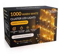 CHRISTOW 1000 LED Cluster Christmas Tree Lights, Warm White Fairy Lights with Timer, 8 Light Modes, Energy Efficient 3mm Micro LEDs, Indoor & Outdoor, Mains Powered, Green Cable, 12.48m Lit Length