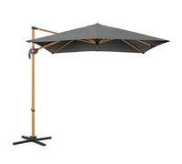 CHRISTOW 2.5m Cantilever Parasol - Grey, Steel with Wood Effect Finish, Banana-Style Umbrella for Garden Patio, Polyester Canopy, UPF30+ UV Protection, Crank Handle, Tilt Function, 360˚ Rotation