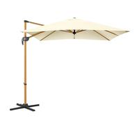 CHRISTOW 2.5m Cantilever Parasol, Steel Frame with Wood Effect, Large Garden Patio Umbrella with Overhanging Polyester Canopy - UV30+ Protection, Crank Handle, Tilt Function, 360˚ Rotation (Cream)