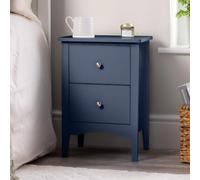 CHRISTOW 2 Drawer Bedside Table, Navy Blue | Modern Bedroom Storage, 2 Drawers, Brushed Chrome Handles, Smooth Glide Runners, Durable MDF, H57cm x W40cm x D30cm