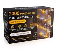 CHRISTOW 2000 LED Cluster Christmas Tree Lights, Mixed White Fairy Lights with Timer, 8 Light Modes, Energy Efficient 3mm Micro LEDs, Indoor & Outdoor, Mains Powered, Green Cable, 24.97m Lit Length