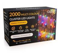 Christow 2000 LED Cluster Christmas Tree Lights, Multi-Coloured Fairy Lights with Timer, 8 Light Modes, Energy Efficient 3mm Micro LEDs, Indoor & Outdoor, Mains Powered, Green Cable, 24.97m Lit Length