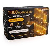 CHRISTOW 2000 LED Cluster Christmas Tree Lights, Warm White Fairy Lights with Timer, 8 Light Modes, Energy Efficient 3mm Micro LEDs, Indoor & Outdoor, Mains Powered, Green Cable, 24.97m Lit Length