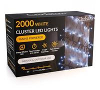 CHRISTOW 2000 LED Cluster Christmas Tree Lights, White Fairy Lights with Timer, 8 Light Modes, Energy Efficient 3mm Micro LEDs, Indoor & Outdoor, Mains Powered, Green Cable, 24.97m Lit Length