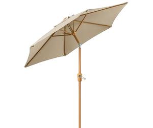 CHRISTOW 2m Tilting Garden Parasol with Crank Handle, 38mm Steel Pole, Wood Effect Finish, Outdoor Sunshade Umbrella, Heavy Duty Polyester, UV30+ Sun Protection, Water Resistant, Air Vent (Taupe)
