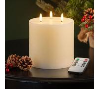 Christow 3 Wick Flameless LED Candle with Remote Control, Real Cream Wax, Battery Powered with Timer, Brightness & Flicker/Steady Glow, Flickering Warm White LED Flames, Safe Home Decor, H15cm x Ø15cm