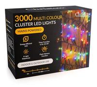 Christow 3000 LED Cluster Christmas Tree Lights, Multi-Coloured Fairy Lights with Timer, 8 Light Modes, Energy Efficient 3mm Micro LEDs, Indoor & Outdoor, Mains Powered, Green Cable, 37.48m Lit Length