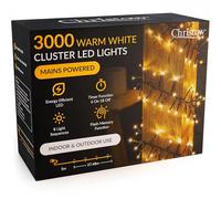 CHRISTOW 3000 LED Cluster Christmas Tree Lights, Warm White Fairy Lights with Timer, 8 Light Modes, Energy Efficient 3mm Micro LEDs, Indoor & Outdoor, Mains Powered, Green Cable, 37.48m Lit Length