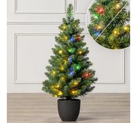Christow 3ft Pre-Lit Christmas Tree, Dual-Colour LED Lights (Switch from Warm White to Multi-Coloured), Avila Spruce, Dual-Toned Tips, 5 Modes - Colour Changing, Battery Powered, Timer, Indoor/Outdoor