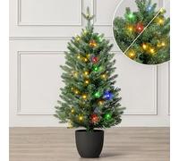 Christow 3ft Pre-Lit Christmas Tree, Dual-Colour LED Lights (Switch from Warm White to Multi-Coloured), Arber Fir, PE & PVC Tips, 5 Modes - Colour Changing, Battery Powered, Timer, Indoor/Outdoor