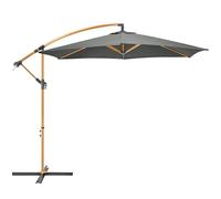CHRISTOW 3m Banana Parasol - Grey, Steel Frame with Wood Effect Finish, Large Garden Patio Umbrella with Overhanging Polyester Canopy - UPF30+ Sun Protection, Locking Lever & Crank Handle