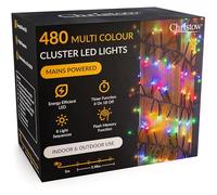 CHRISTOW 480 LED Cluster Christmas Tree Lights, Multi-Coloured Fairy Lights with Timer, 8 Light Modes, Energy Efficient 3mm Micro LEDs, Indoor & Outdoor, Mains Powered, Green Cable, 5.98m Lit Length