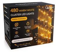 CHRISTOW 480 LED Cluster Christmas Tree Lights, Warm White Fairy Lights with Timer, 8 Light Modes, Energy Efficient 3mm Micro LEDs, Indoor & Outdoor, Mains Powered, Green Cable, 5.98m Lit Length