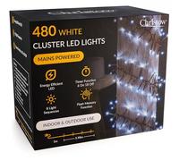 CHRISTOW 480 LED Cluster Christmas Tree Lights, White Fairy Lights with Timer, 8 Light Modes, Energy Efficient 3mm Micro LEDs, Indoor & Outdoor, Mains Powered, Green Cable, 5.98m Lit Length