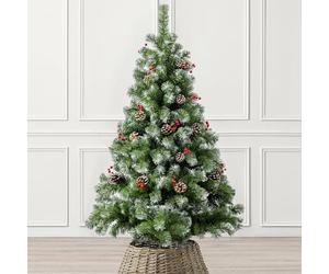 CHRISTOW 5ft Artificial Christmas Tree with Snow Pine Cones & Berries, Luxury Natural Looking Flocked Woodland Spruce, Indoor Xmas Decoration, Easy Assembly with Stand, 339 Tips (skirt not included)