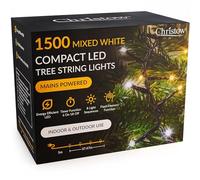 CHRISTOW 8ft Christmas Tree Lights, 1500 Mixed White LED Fairy Lights with Timer, 8 Light Modes, Energy Efficient 3mm LEDs, Indoor & Outdoor, Mains Powered, Green Cable (34.47 Lit Length)