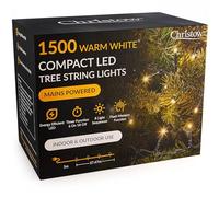 CHRISTOW 8ft Christmas Tree Lights, 1500 Warm White LED Fairy Lights with Timer, 8 Light Modes, Energy Efficient 3mm LEDs, Indoor & Outdoor, Mains Powered, Green Cable (34.47m Lit Length)
