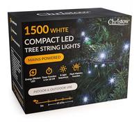 CHRISTOW 8ft Christmas Tree Lights, 1500 White LED Fairy Lights with Timer, 8 Light Modes, Energy Efficient 3mm LEDs, Indoor & Outdoor, Mains Powered, Green Cable (34.47m Lit Length)