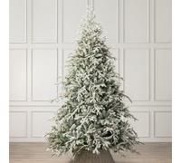 Christow 8ft Snow Flocked Christmas Tree, Realistic Verbier Fir Artificial Christmas Tree with PE & PVC Tips, Hinged Branches, Easy to Assemble, Full Shape, Green Metal Stand, 240cm x 160cm