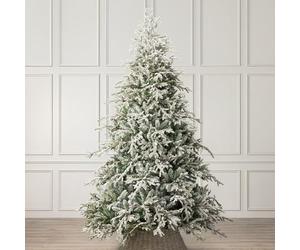 Christow 8ft Snow Flocked Christmas Tree, Realistic Verbier Fir Artificial Christmas Tree with PE & PVC Tips, Hinged Branches, Easy to Assemble, Full Shape, Green Metal Stand, 240cm x 160cm