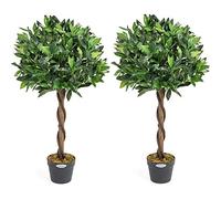 Christow Artificial Bay Tree In Pot, 3ft, Pair | Topiary Ball, Twisted Wooden Trunk & Lush Green Leaves, Indoor Decoration, Ideal for Homes & Offices