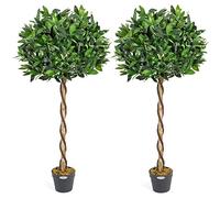 Christow Artificial Bay Tree In Pot, 4ft, Pair | Topiary Ball, Twisted Wooden Trunk & Lush Green Leaves, Indoor Decoration, Ideal for Homes & Offices