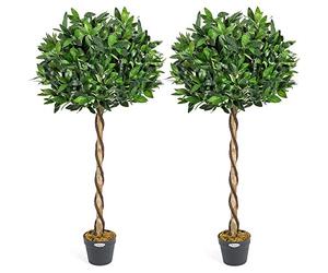 Christow Artificial Bay Tree In Pot, Large 3ft 4ft Tall Indoor Outdoor Garden Topiary Ball, Twisted Wooden Trunk, Realistic Lush Green Leaves, Home Office Restaurant (4ft, 2 pack)