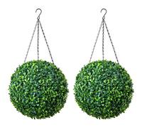 Christow Artificial Boxwood Topiary Balls UV Garden Hanging Plants 2 x 28cm in Green | Size: 2 x 28 cm Christow Green 2 x 28 cm