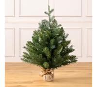 Christow Artificial Mini Christmas Tree, 2ft / 60cm | Miniature Tabletop Spruce, Natural-Look PVC & PE Needles, Weighted Base with Hessian Wrap