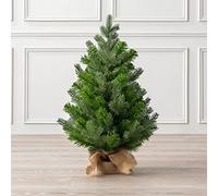 Christow Artificial Mini Christmas Tree, 2ft / 60cm Miniature Tabletop Spruce, Small Indoor Home Desk Table Xmas Decoration, Natural Looking PVC & PE Needles, Weighted Base with Hessian Wrap