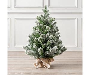 Christow Artificial Mini Christmas Tree with Snow, 2ft / 60cm Flocked Miniature Tabletop Spruce, Small Indoor Home Desk Table Xmas Decoration, Natural Looking PVC & PE Needles, Hessian Wrapped Base