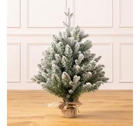 Christow Artificial Mini Christmas Tree with Snow, 2ft / 60cm | Miniature Tabletop Flocked Spruce, Natural-Look PVC & PE Needles, Weighted Base with Hessian Wrap