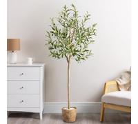 Christow Artificial Olive Tree 5ft, Indoor Outdoor House Plant Decoration with Realistic Olives & Feel-Real PEVA Leaves, Pre-Potted in Weighted Pot with White Stones, 150cm