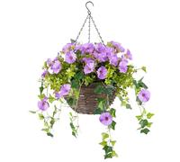CHRISTOW Artificial Petunia Hanging Basket, Purple, 30cm