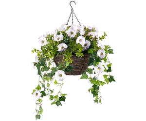 CHRISTOW Artificial Petunia Hanging Basket, White, 25cm