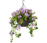 Christow Artificial Petunia Wicker Hanging Basket UV Foliage 25cm 30cm in Purple | Size: Medium Christow Purple M