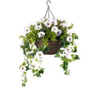 Christow Artificial Petunia Wicker Hanging Basket UV Foliage 25cm 30cm in White | Size: Medium Christow White M