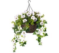 Christow Artificial Petunia Wicker Hanging Basket Uv Resistant Foliage White 25Cm
