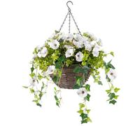 Christow Artificial Petunia Wicker Hanging Basket Uv Resistant Foliage White 30Cm