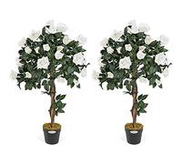 Christow Artificial Rose Tree in Pot, Cream Flowers, 3ft, Pair | UV-Protected Foliage & Flowers, Twisted Wooden Trunk, Weighted Pot, Indoor & Outdoor Decoration, Ideal for Homes & Gardens