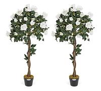 Christow Artificial Rose Tree in Pot, Cream Flowers, 4ft, Pair | UV-Protected Foliage & Flowers, Twisted Wooden Trunk, Weighted Pot, Indoor & Outdoor Decoration, Ideal for Homes & Gardens