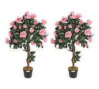 Christow Artificial Rose Tree in Pot, Pink Flowers, 3ft, Pair | UV-Protected Foliage & Flowers, Twisted Wooden Trunk, Weighted Pot, Indoor & Outdoor Decoration, Ideal for Homes & Gardens