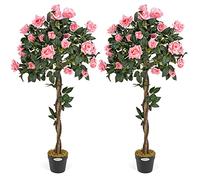 Christow Artificial Rose Tree in Pot, Pink Flowers, 4ft, Pair | UV-Protected Foliage & Flowers, Twisted Wooden Trunk, Weighted Pot, Indoor & Outdoor Decoration, Ideal for Homes & Gardens