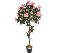 Christow Artificial Rose Tree in Pot, Pink Flowers, 4ft | UV-Protected Foliage & Flowers, Twisted Wooden Trunk, Weighted Pot, Indoor & Outdoor Decoration, Ideal for Homes & Gardens