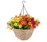 CHRISTOW Artificial Sweet Violet Hanging Basket, Multi-Coloured, 25cm | Ready to Hang Woven Basket, Realistic Sweet Violets, UV-Protected Foliage, Triple Steel Hanging Chain, Outdoor Display